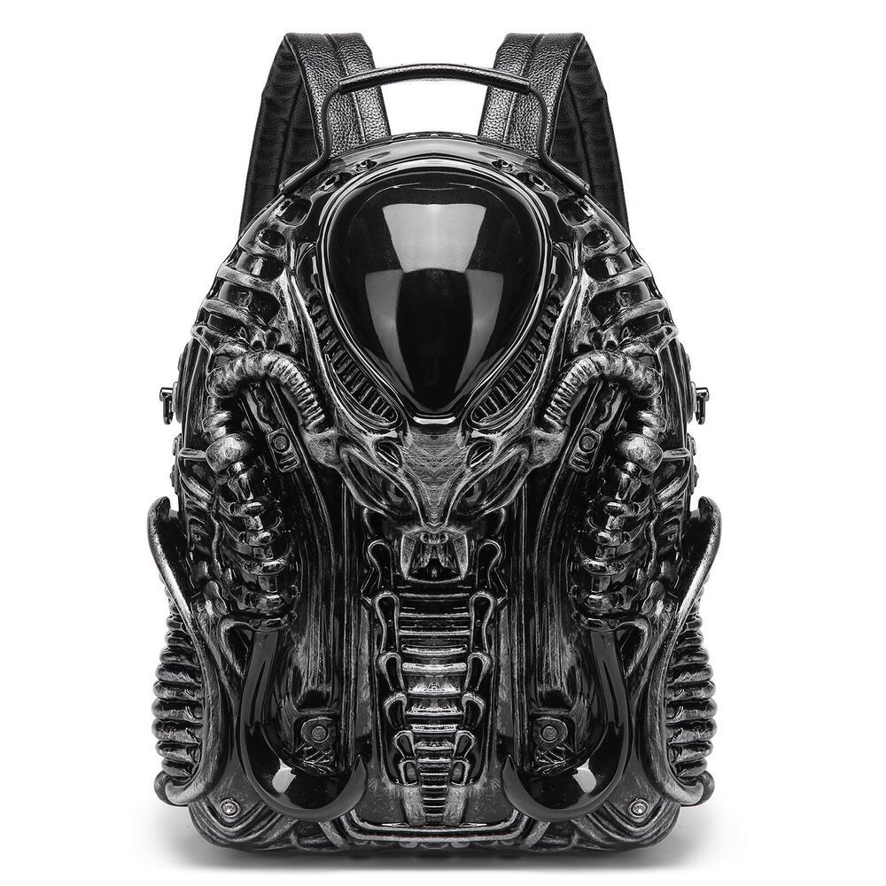 4405 and PVC 3D Xenomorph Shaped Purse Alien Backpack, Silver